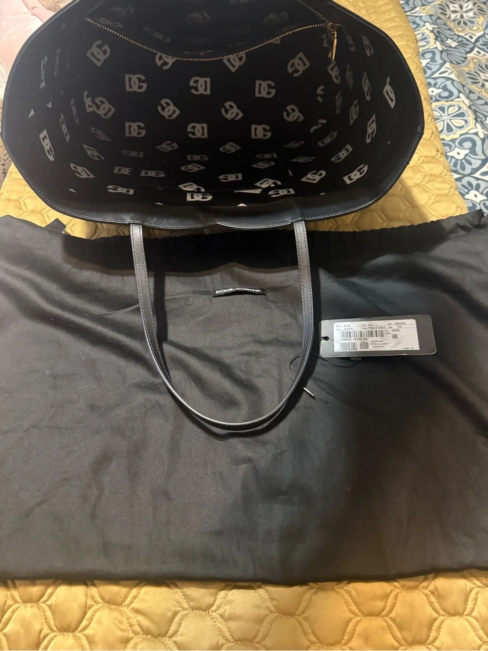Dolce & Gabbana Black Leather Embossed DG Tote